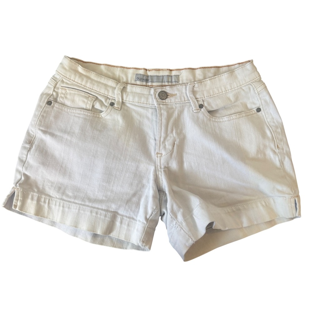 Y2K Old Navy White Denim Shorts Mid Rise Stretch Cotton 4 Summer Beach Casual